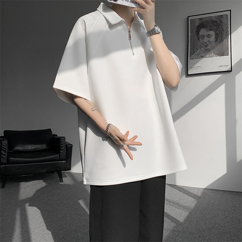 8XL-M半拉链t恤短袖POLO衫男款夏季美式翻领宽松大码半袖DT008P45,男装T恤,电商B312