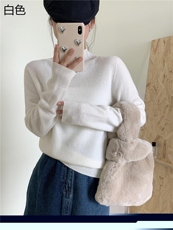 时尚女士秋冬10%半高领打底衫显瘦百搭保暖针织衫，女装羊绒衫，牧思羊