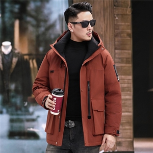 2025冬款男士工装羽绒服90白鸭绒+防风抗皱面料加厚通勤连帽外套图片