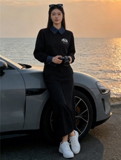 韩系高级时尚套装女春拼接色衣领衣袖设计绣花订珠卫衣半身裙套装，女装套装/套裙，江南