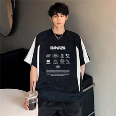 夏季新款撞色拼接高级时尚街头痞帅短袖吊染T恤插肩袖T145-P35，男装T恤，电商C307