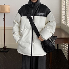 冬季港风纯色立领皮棉衣防风加绒加厚拼色加厚棉衣外套MY6083P85，男装棉衣，电商A128