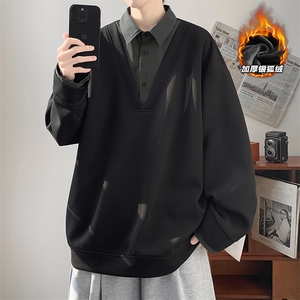 假两件480g重磅华夫格加绒银狐绒长袖卫衣W5031J加绒-特P50控98图片