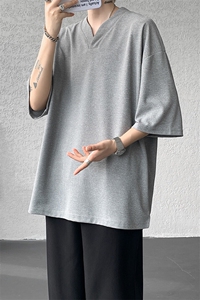 8XL-M短袖t恤男款夏季薄款垂感小V领七分袖加肥加大码DT005特P20图片