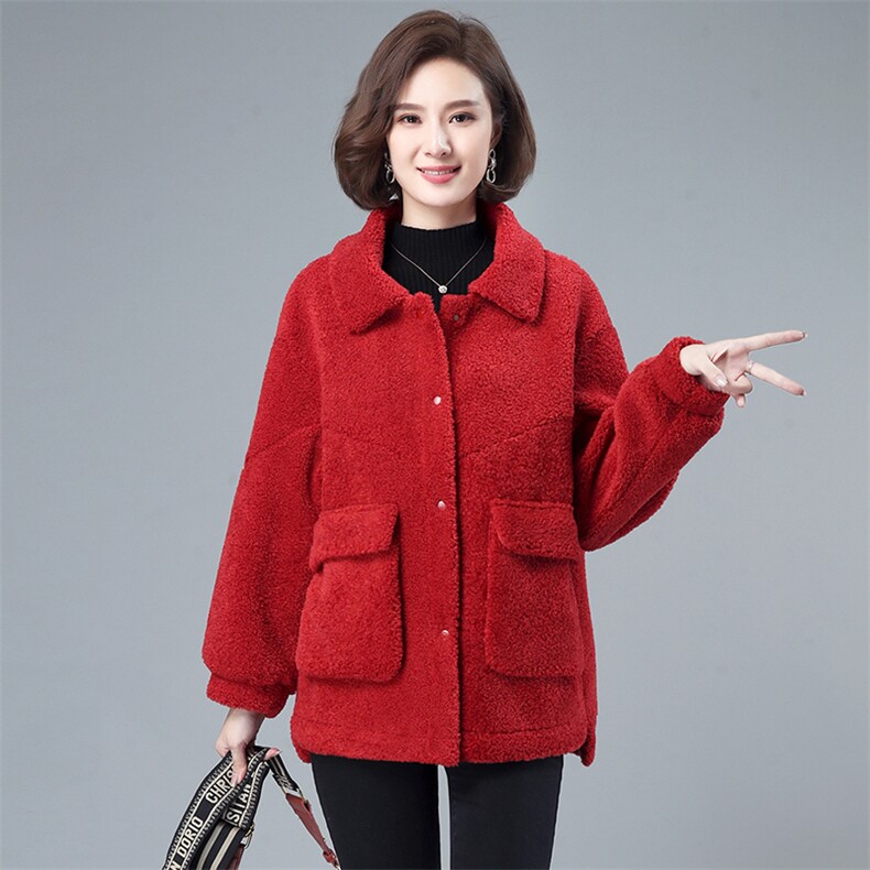小个子毛呢外套女短款2021春秋新款颗粒绒韩版加厚呢子大衣妈妈装,女装毛呢外套,伊满意