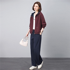 长期有大货卫衣开衫外套女2026春秋宽松拉链连帽气质上衣弯刀裤，女装套装/套裙，璐依舞