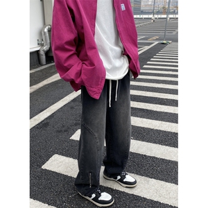 2024春季新款复古水洗拉链拼接宽松牛仔裤B315-K24018-p65控88图片