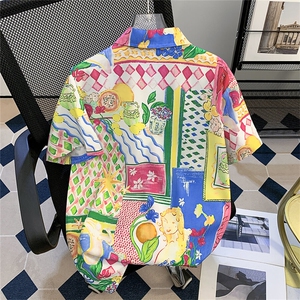 夏威夷短袖花衬衫男女夏季凉感复古油画宽松衬衣外套休闲情侣上衣图片