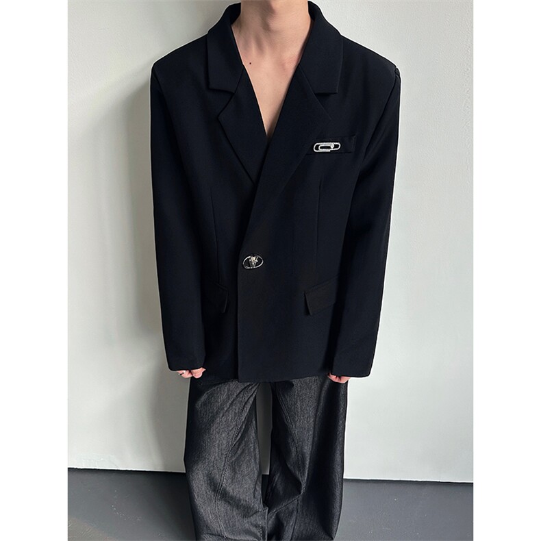 设计感金属装饰西装外套男高级感简约痞帅休闲西服XZ21P125,男装西服套装,星座512-1（原513-3）