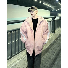 美式复古连帽皮衣羊羔绒棉服男冬三杠棉衣设计感夹棉外套M02/P118，男装夹克，星座206（原A221）