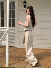 主推新款老钱风法式气质棉麻不规则扣子女套装2216-p195-k299，女装套装/套裙，网红馆