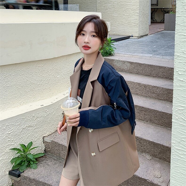 【现货】2022秋新款设计感假两件撞色西服251-602-P155-K218,女装西装,浙宝189