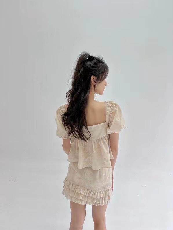 泡泡袖娃娃领套装，女装职业装，HE