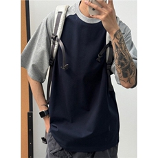 拼接撞色落肩短袖T恤男夏季纯棉宽松小领口嘻哈半袖上衣TK1，男装T恤，星座1116A（原606A-3）