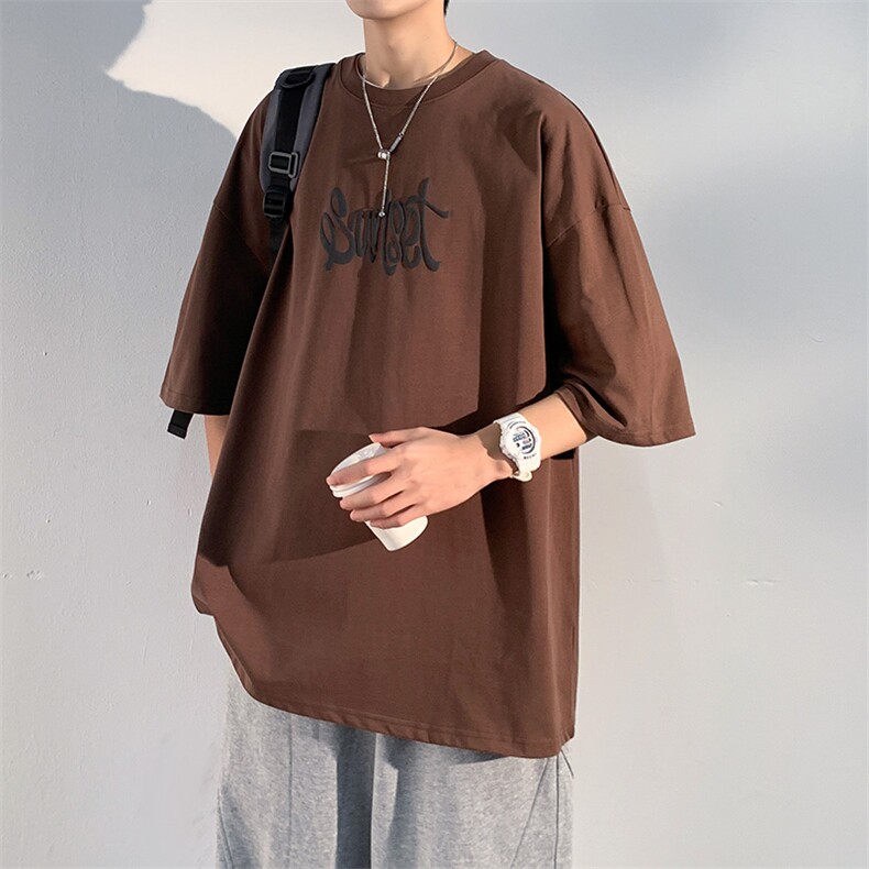夏季纯水洗宽松落肩印花T恤男DSA157B-T1000-P30图片