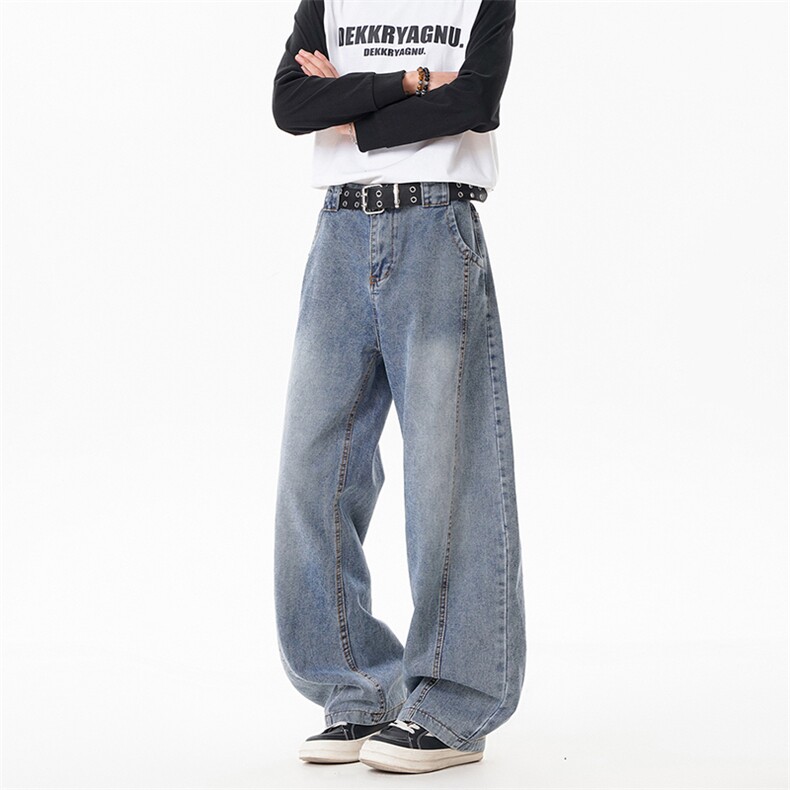 B221美式ins高街暗黑宽松直筒弯刀牛仔裤LK25597-特P38控78，男装牛仔裤，电商B221