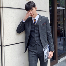 秋冬韩模男英伦西服套装男礼服格子西装三件套A470-TZ15，男装西服套装，电商A207