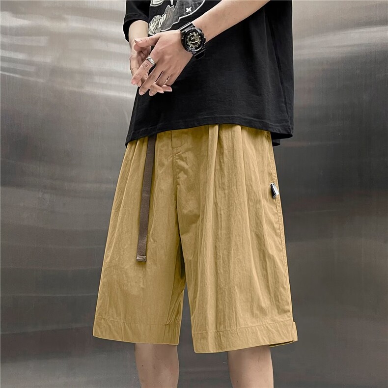 夏季垂感西裤翻边直筒百搭春夏潮流哈伦裤工装五分裤DK001-P30图片