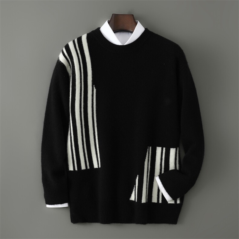 2025百搭时尚简约拼色羊毛衫，男装羊毛衫，千国羊绒