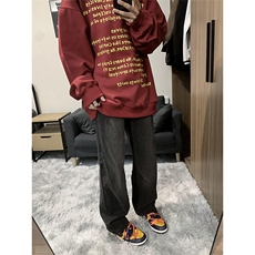 港风日系复古宽松潮流百搭阔腿休闲牛仔裤XZ213-NZBZ03-P60控78，男装牛仔裤，星座213