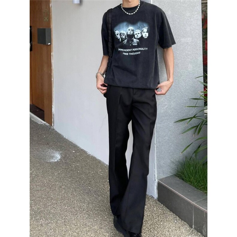 W10811-P35网图现货新款美式高街廓形西裤休闲裤直筒微喇裤子,男装西裤,星座1608