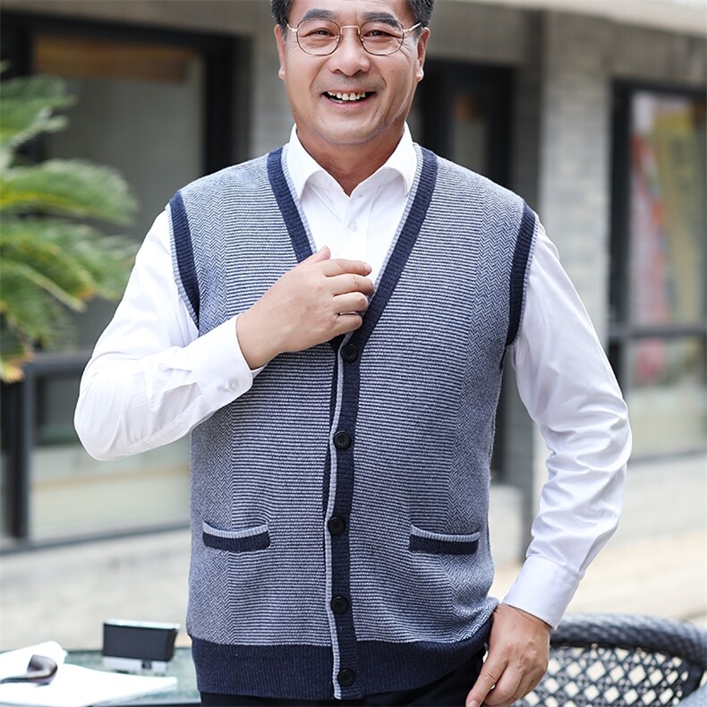 2024秋冬新款中老年男款V领开衫背心马甲,男装羊绒背心,衣恋羊绒