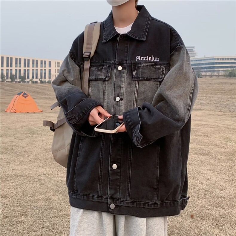 美式复古情侣牛仔外套春秋季新款潮牌渐变上衣宽松痞帅工装夹克男,男装夹克,星座716-4