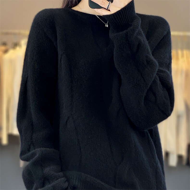 女2024年秋新款宽松套头慵懒风长袖短款羊毛打底针织衫，女装羊毛衫，蒙特羊绒