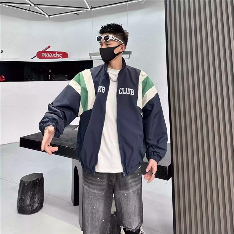 美式休闲街头复古拼色翻领冲锋衣外套男女潮牌嘻哈户外机能风夹克,男装夹克,星座1210-1