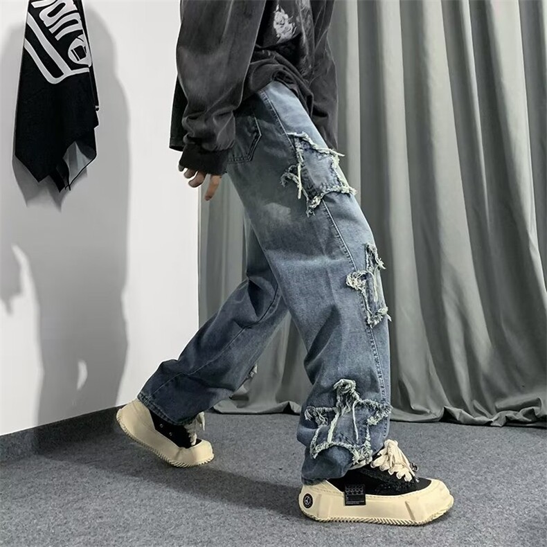星星牛仔裤男女秋冬高街ins潮牌美式hiphop欧美vibe裤子N8217-P52,男装牛仔裤,星座1008
