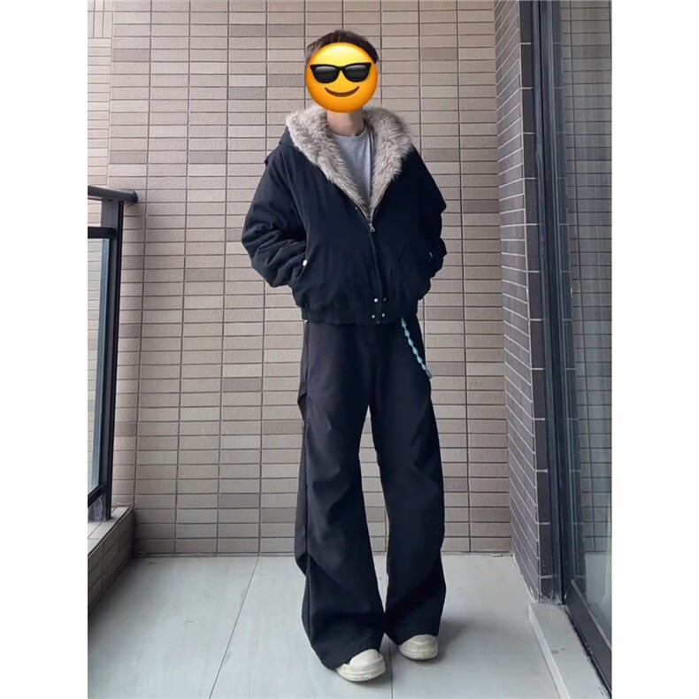垂感西裤男秋季加绒加厚宽松百搭伞兵休闲裤高级感黑色阔腿拖地裤,男装西裤,四季星座505