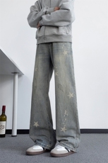 B221美式ins高街修身五角星微喇牛仔裤LK25580-特P45控78，男装牛仔裤，电商B221
