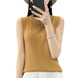 天丝背心女夏季新款圆领坑条薄款外穿配西装冰丝针织内搭宽肩吊带图片