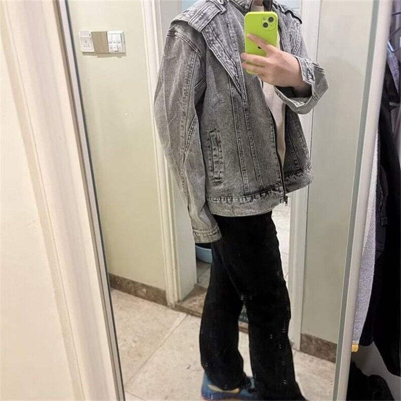 W9386-P78网图现货新款美式高街重工拉链牛仔外套宽松水洗夹克,男装夹克,星座1608-2