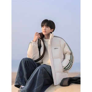 撞色条纹立领棉服男冬季美式设计感情侣面包服百搭棉衣P108 X178图片