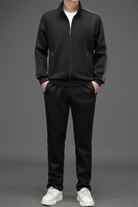 中青年男士休闲运动套装春秋季爸爸装男士连帽外套休闲运动服套装图片