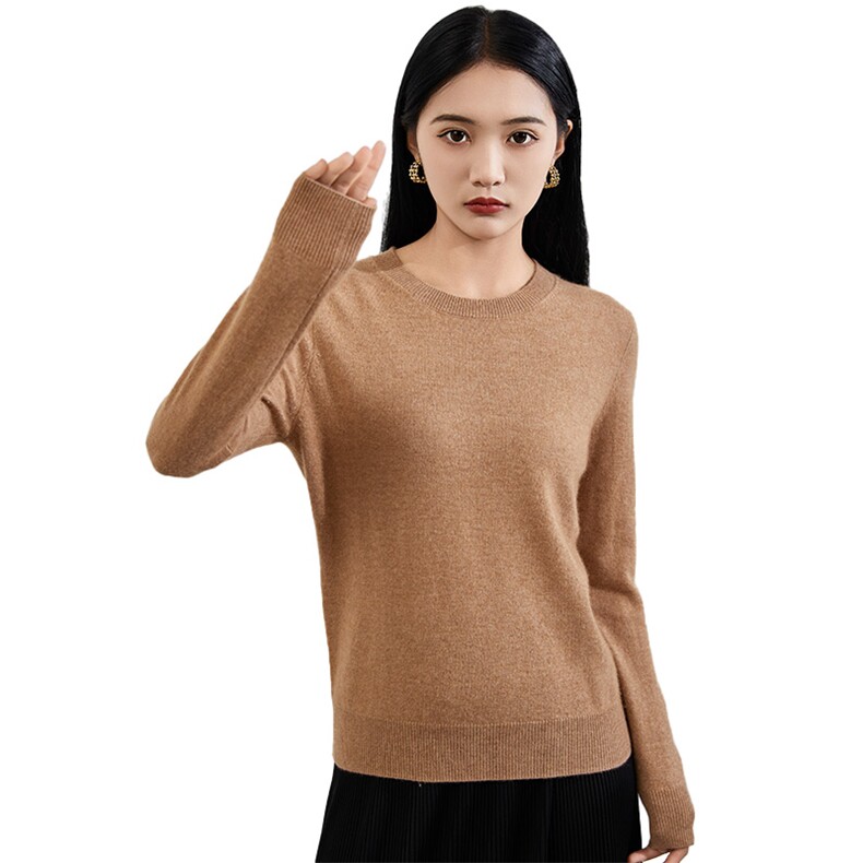 2024秋冬新款35%山羊绒女士净面圆领羊绒衫,女装羊绒衫,润辉羊绒