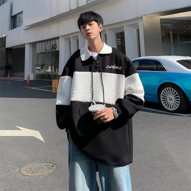 polo杉男韩版潮流高街帅拼色2023春夏季ins宽松百搭卫衣WB030-P37,男装Polo衫,星座412-3