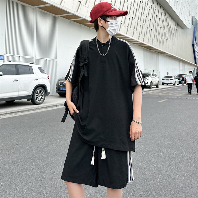 夏季现货主推大码港风情侣冰丝日系五分裤休闲运动套装S18P65,男装牛仔裤,电商B226-2（原B217-2）