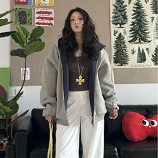 抖音得物高品质二开26春装美式重磅宽松结构双面连帽卫衣外套W68，女装短外套，电商A486-1