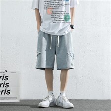 牛仔短裤高街男美式街头设计感宽松潮牌休闲五分裤夏季DK490-P40，男装牛仔裤，星座1008