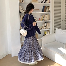 减龄格子拼接卫衣半身裙套装女2025春秋季新款韩版显瘦穿搭两件套，女装套装/套裙，浙宝276（原081）