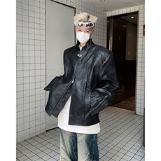 美式秋季小众机车皮衣外套男宽松垫肩PU皮夹克潮百搭J85522-p83，男装夹克，星座1008