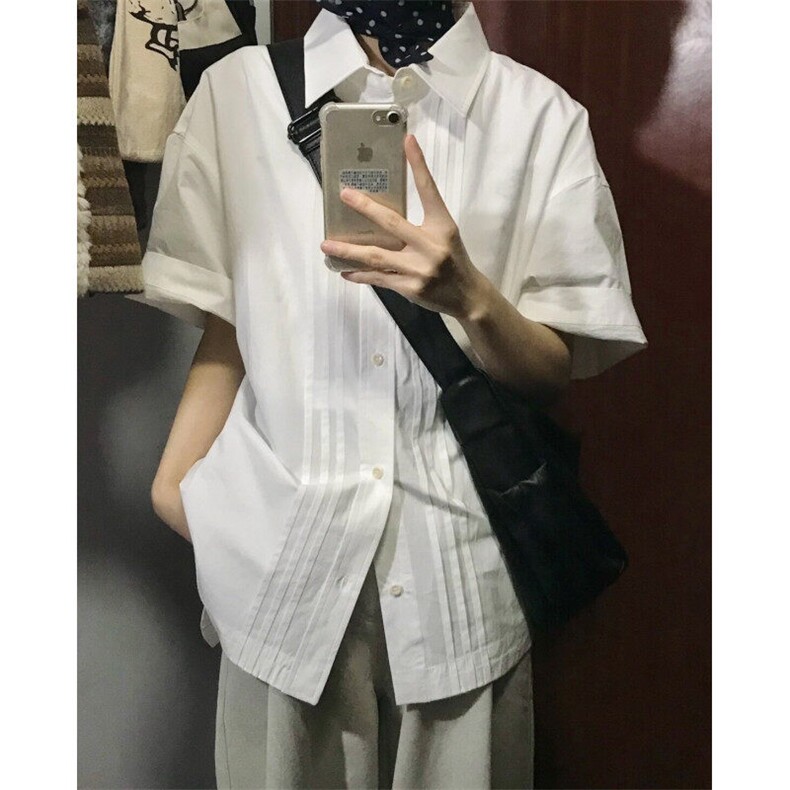 超好看褶皱衬衫2026夏季新款设计感小众宽松休闲百搭短袖衬衣潮,男装衬衫,星座601-1