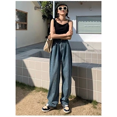 高腰显瘦阔腿牛仔裤女2025新款夏季破洞小个子直筒复古宽松拖地裤，男装牛仔裤，星座1210-1