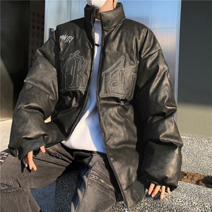 做旧棉服男2024春季街头潮牌时尚压褶立领潮流情侣棉衣外套M8031图片