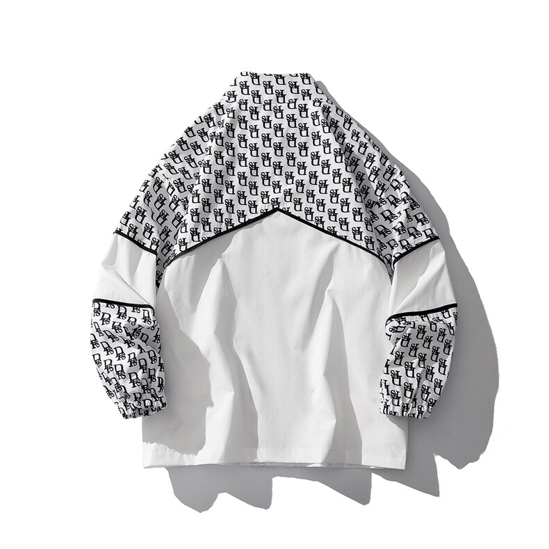 白底立领字母撞色拼接夹克男成分：聚酯纤维JK77061P68控98,男装夹克,星座226-1