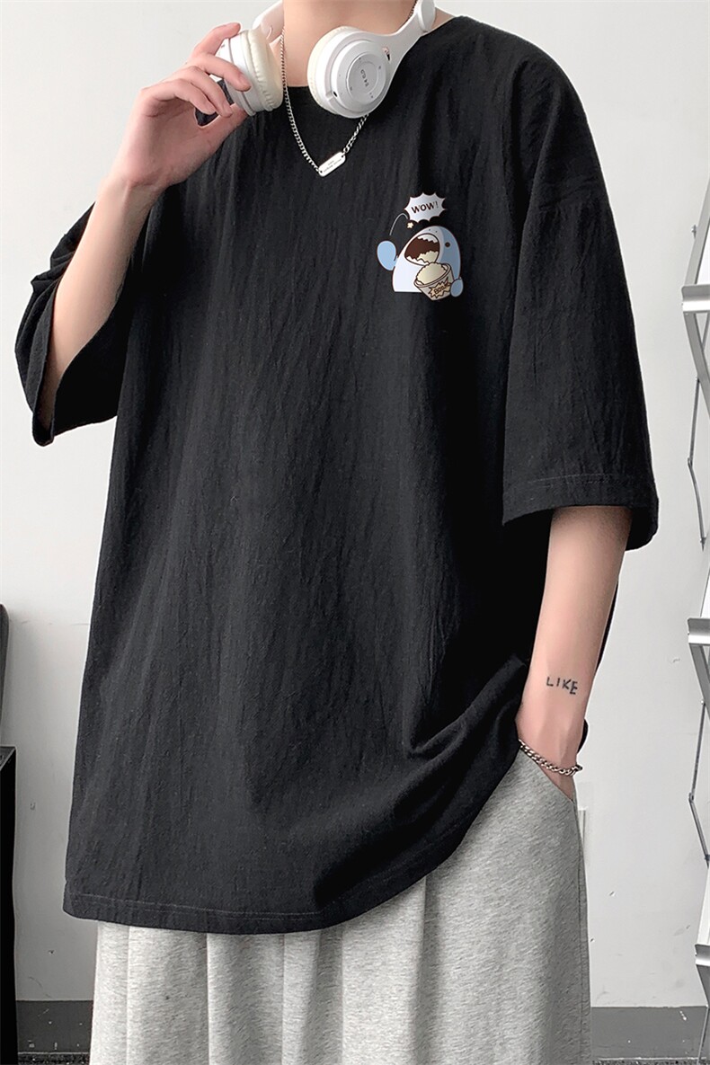 YT26239-P30亚短袖t恤男大码五分袖男宽松七分袖港风模特,男装T恤,电商A040