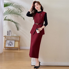 现货2026春季法式时尚潮流舒适洋气带高级感磨毛棉质感马甲三件套，女装套装/套裙，众宇琦