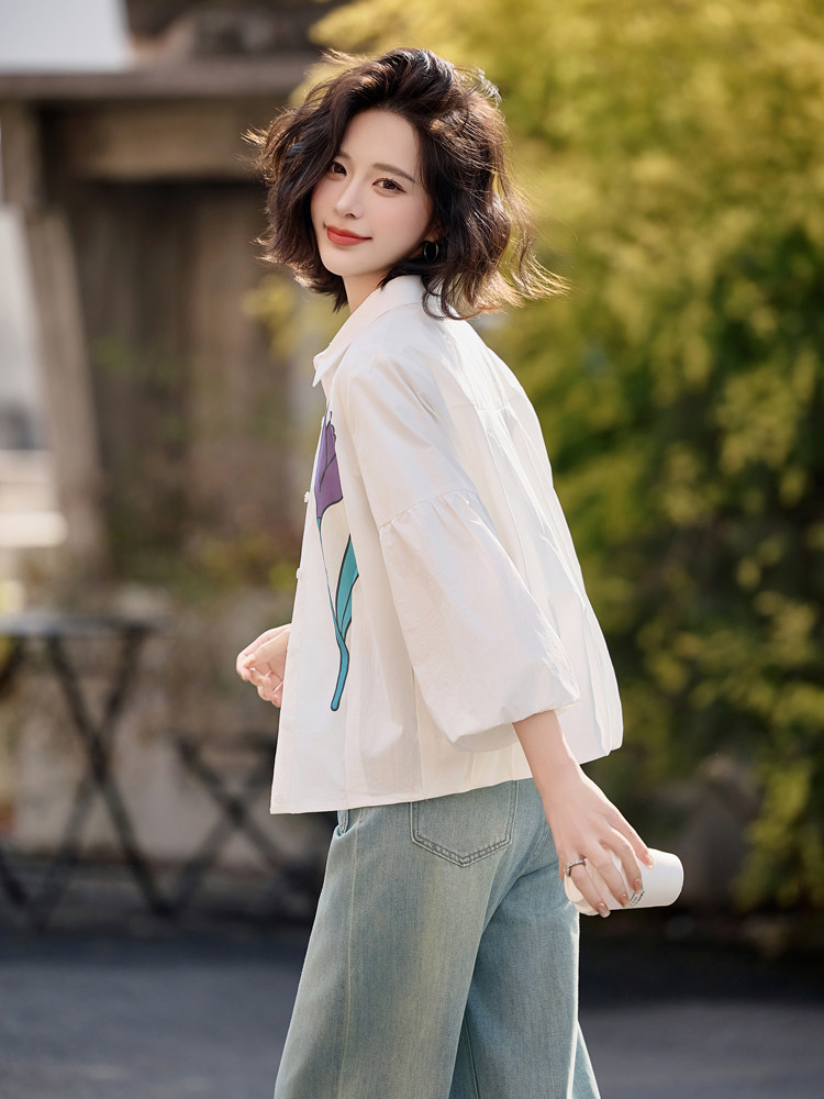 2025春夏装伊然Errarell郁金香衬衫女设计感复古印花法式上衣,女装衬衫,梦懿尔